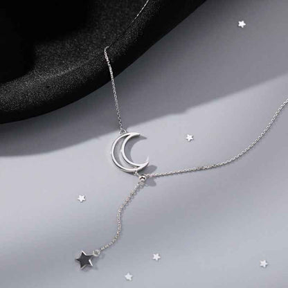 s925 sterling silver Moon and Star Female Necklace
