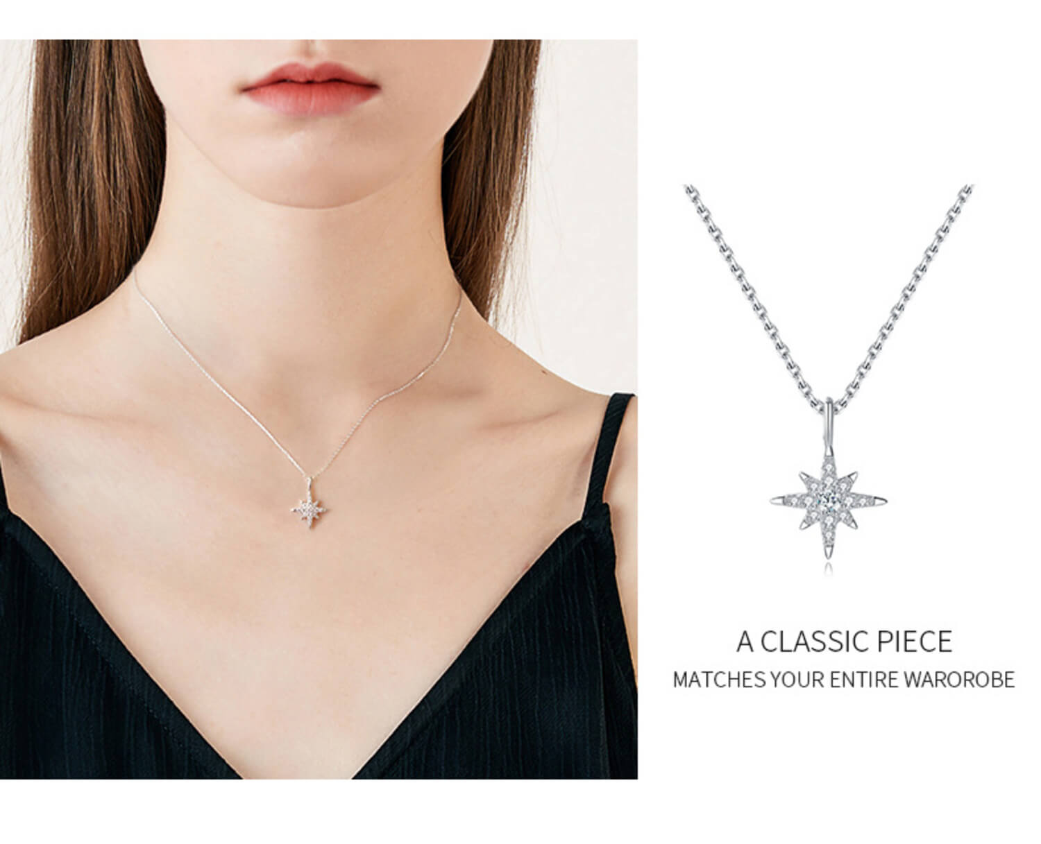 Diamond eight point necklace DIAMOND NORTH STAR PENDANT NECKLACE