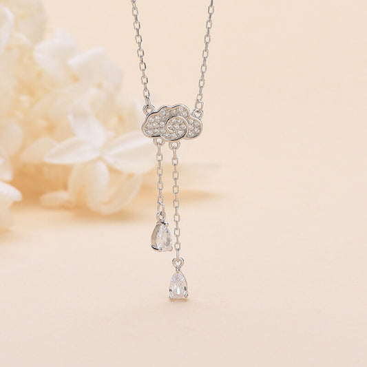 cz cloud drop tassel pendant silver