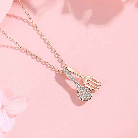 s925 sterling silver Spoon and Fork Charm Pendant Necklace