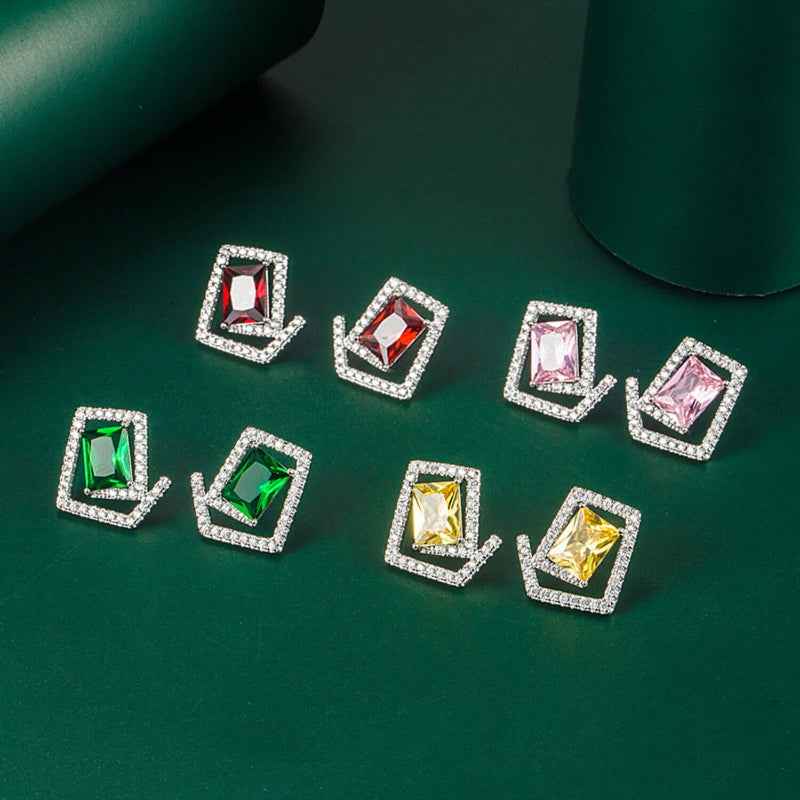 Jimmy Jewelry Emerald Green Geometric Stud Earrings s925 - Stylish and Chic Accessory