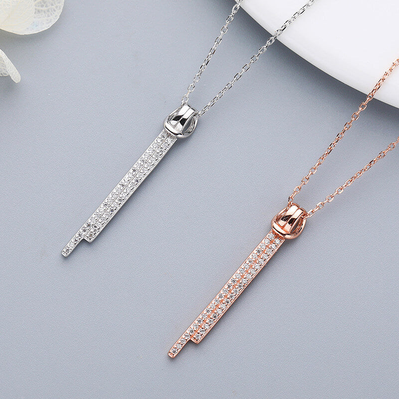 diamond vertical bar necklace silver