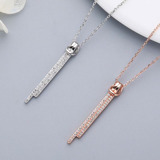 diamond vertical bar necklace silver