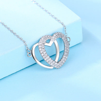 double heart necklace silver