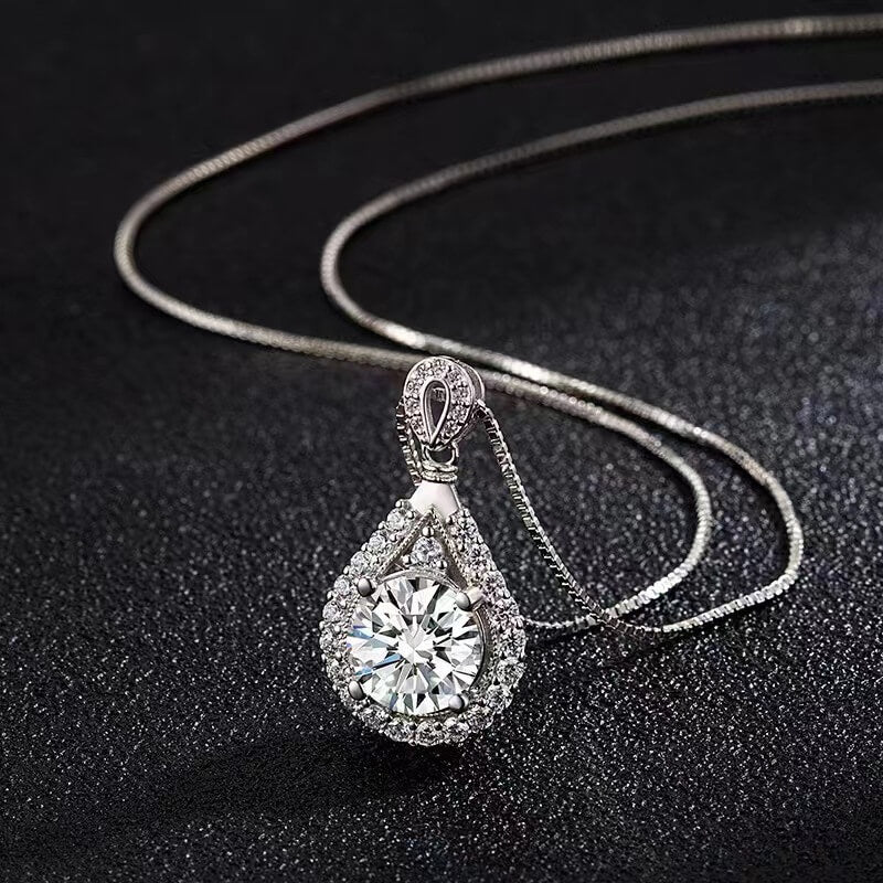 Graceful Teardrop Sterling Silver & Crystal Necklace
