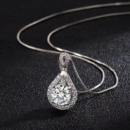 Graceful Teardrop Sterling Silver & Crystal Necklace
