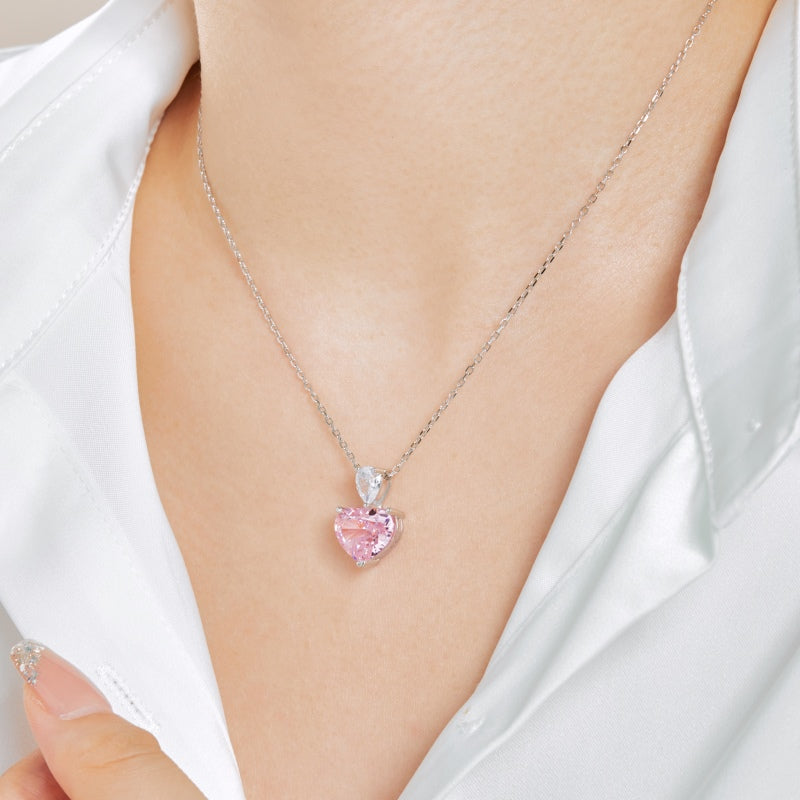 pink diamond solitaire heart necklace  pendant silver