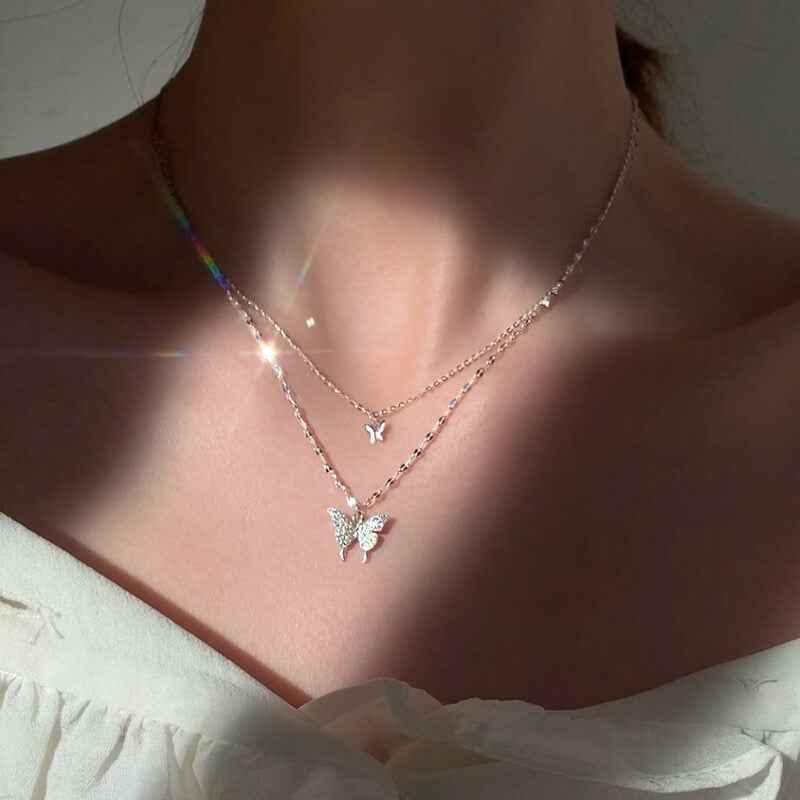 925 sterling silver Layered Butterfly Necklace