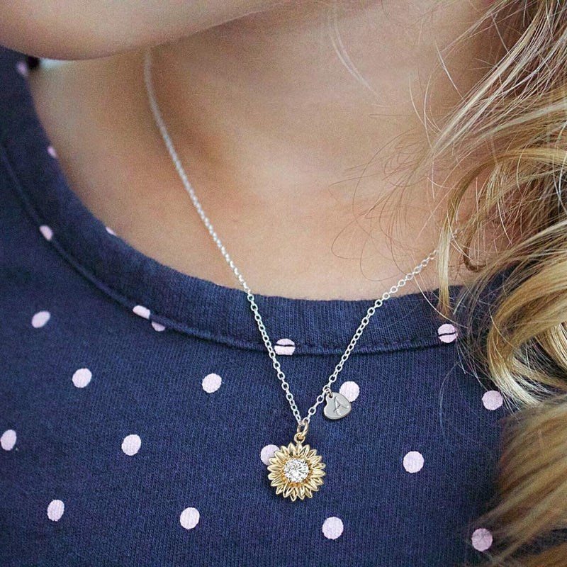 initial sunflower necklace