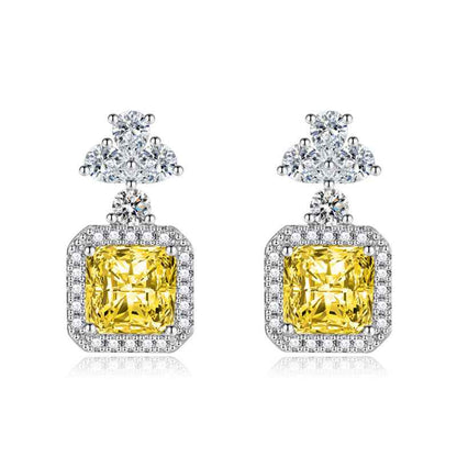 925 Sterling Silver Yellow Cushion-Cut Earrings for Women
