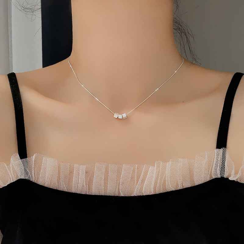 Silver Trio Square Pendant Female Necklace