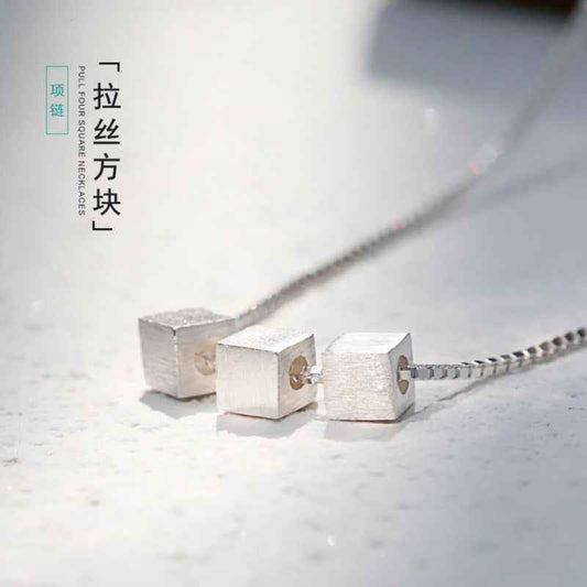 Silver Trio Square Pendant Female Necklace