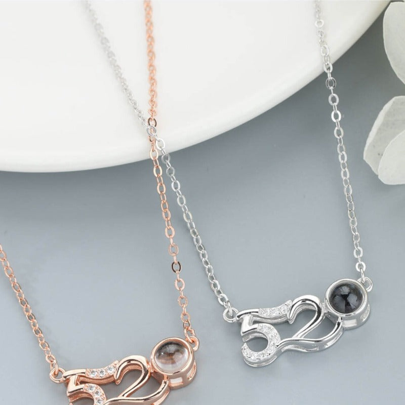 silver photo projection necklace Rose Gold Circle Projection Charm

