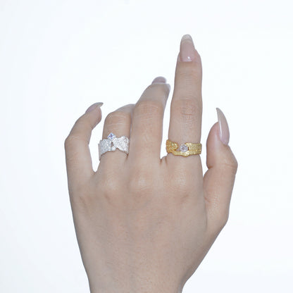 Unique Textured Silver Statement Ring

