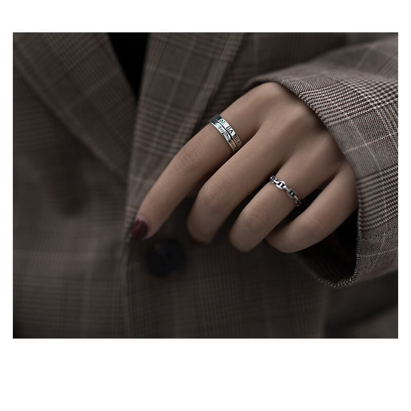 solid silver roman number engraved rings