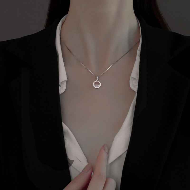 Silver Zirconia Half Circle Female Necklace