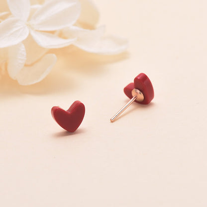 AHKAH sterling silver red heart stud