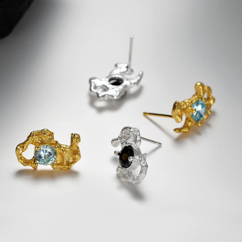 Raw Textured Black Crystal Studs

