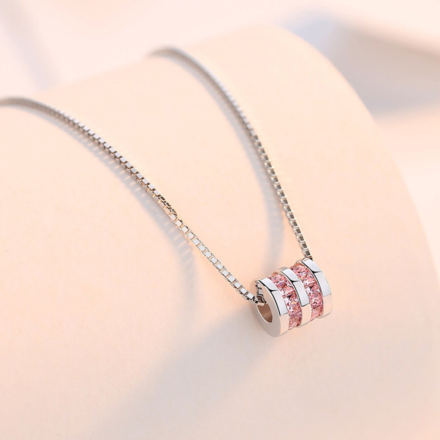 pink cylinder necklace sterling silver