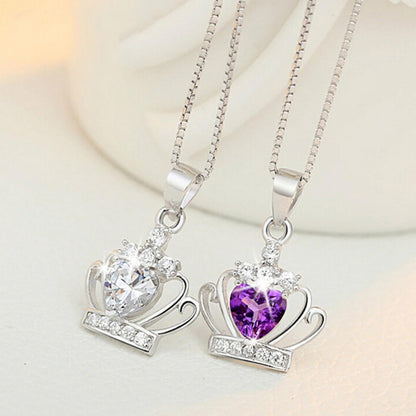 whit and purple diamond crown necklace