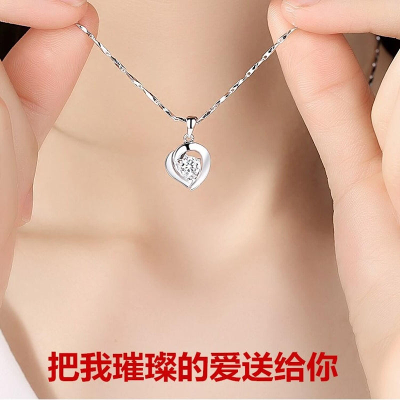 silver diamond double heart pendant