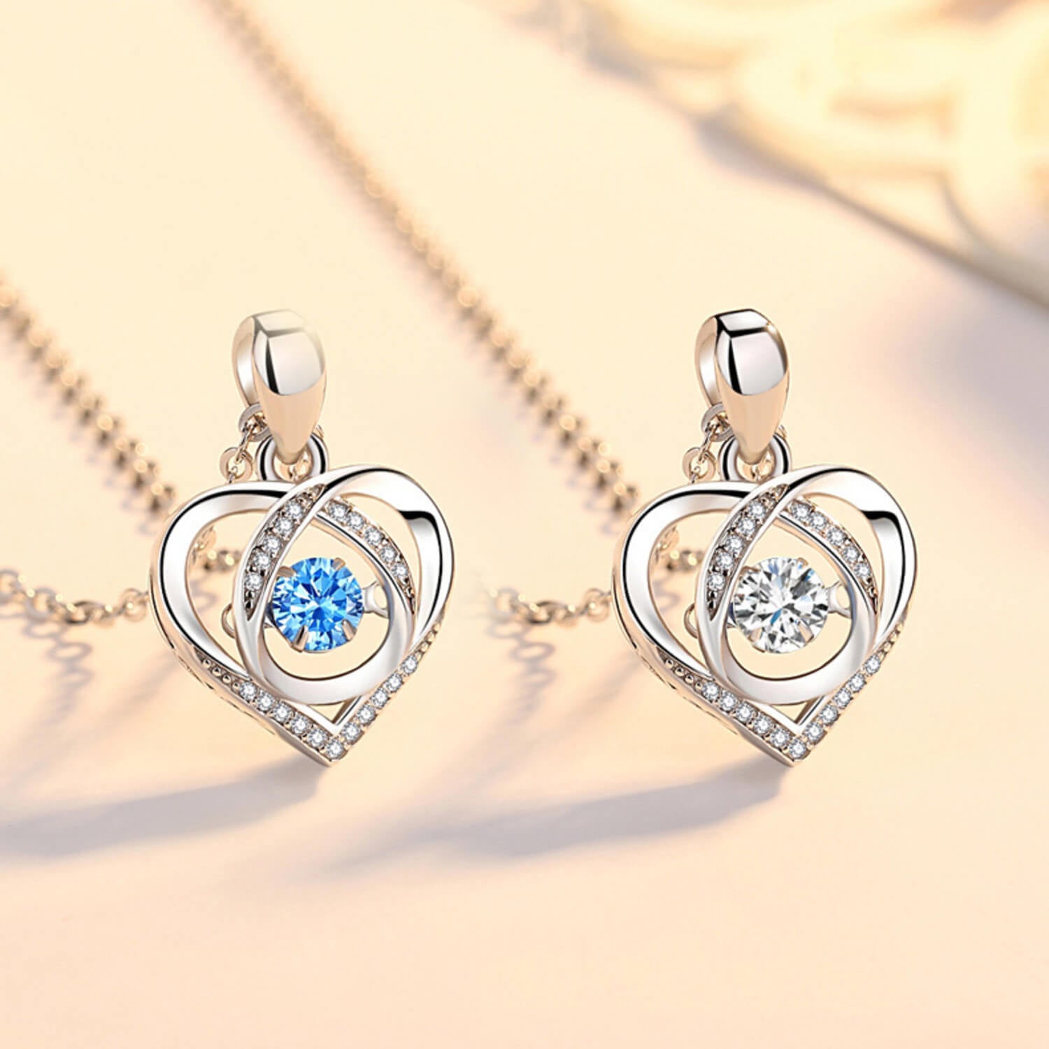 unique heart necklace blue crystal