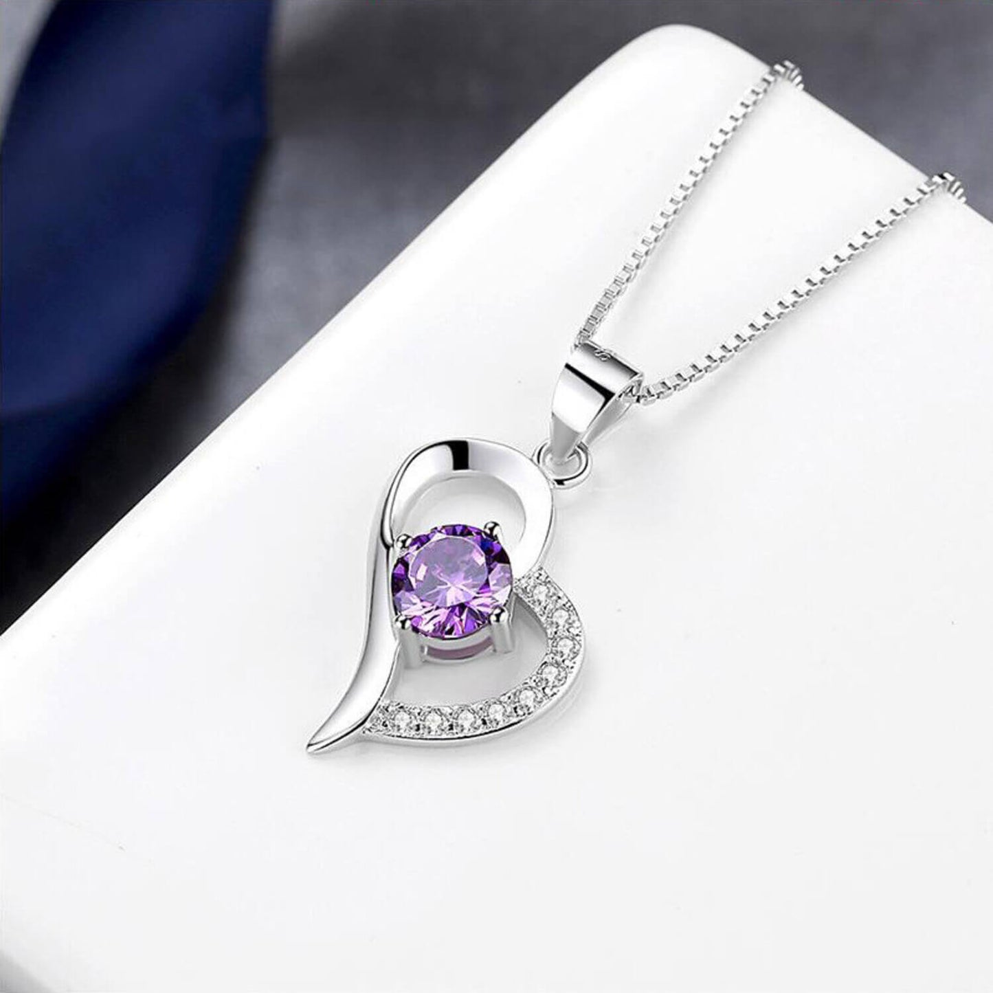 purple diamond heart necklace