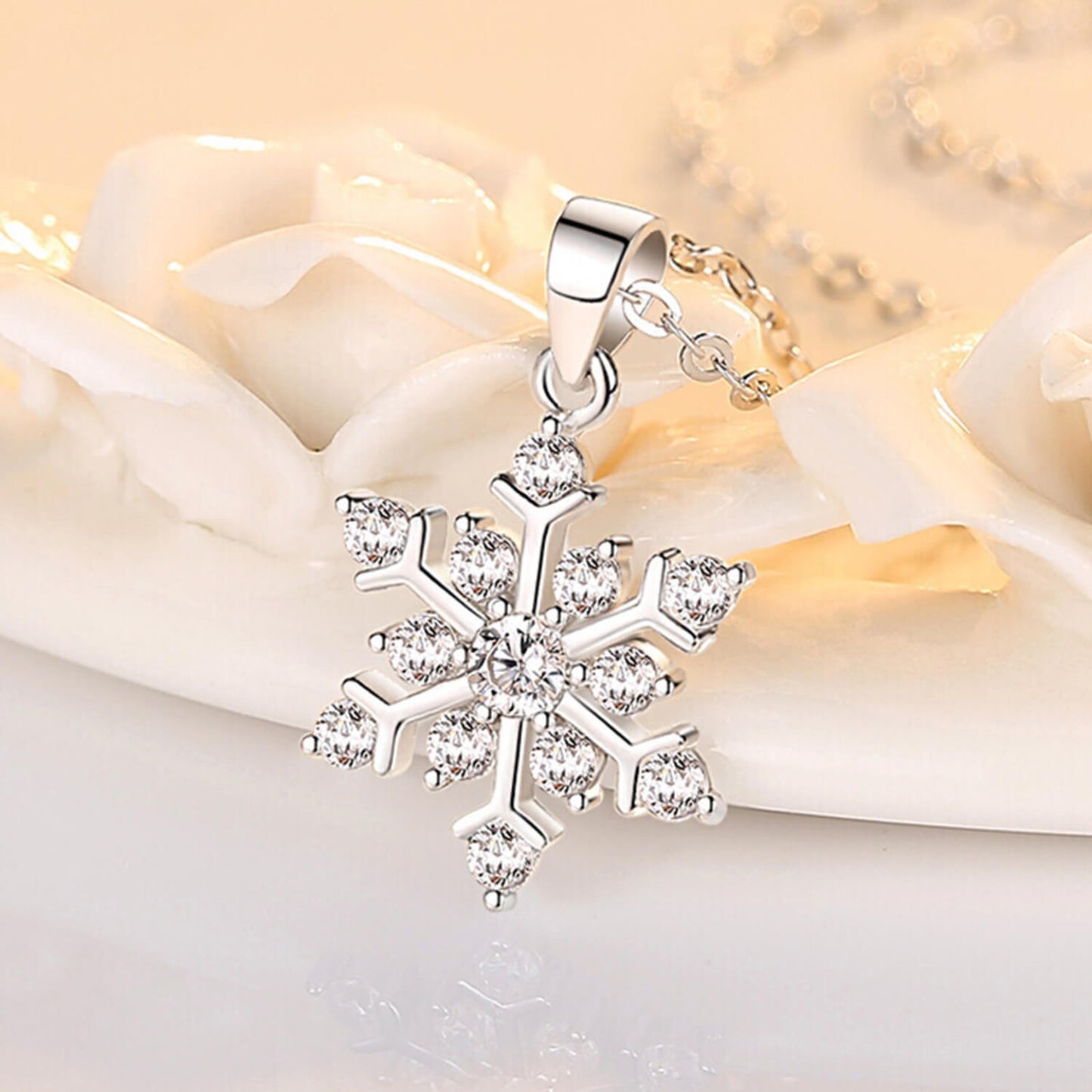 diamond snowflake pendant necklace for women