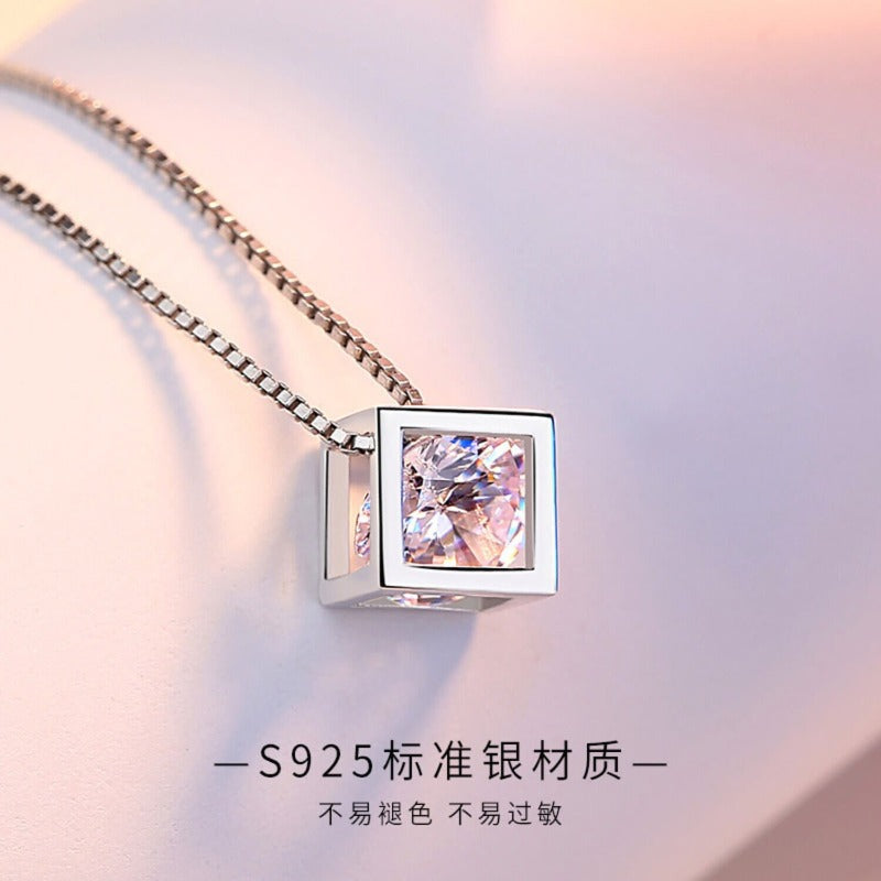 silver cube necklace