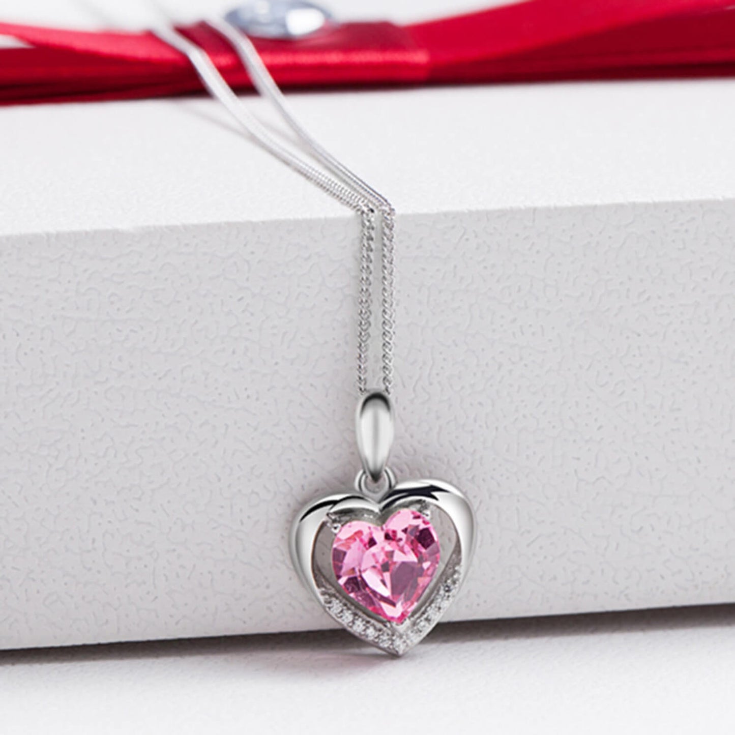 silver heart shaped diamond necklace