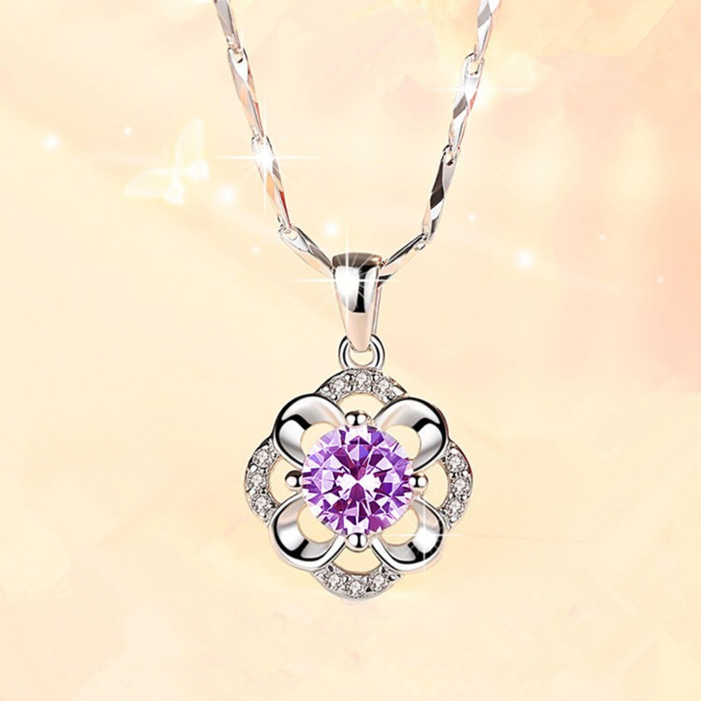 purple diamond clover necklace